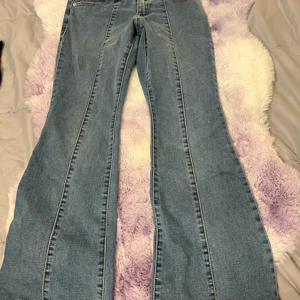 Blue low rise flare jeans